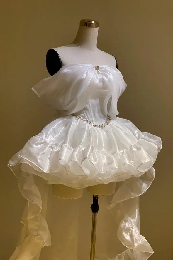 Ruffles Short Wedding Dress Homecoming Gown Bling Crystal