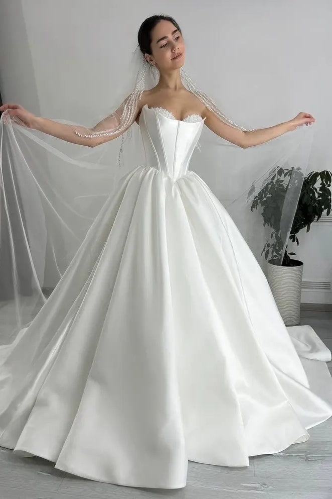 satin corset wedding dress CLARISSA | Handmade Satin Corset Wedding Dress off Shoulder A-line Victorian Bridal Gown