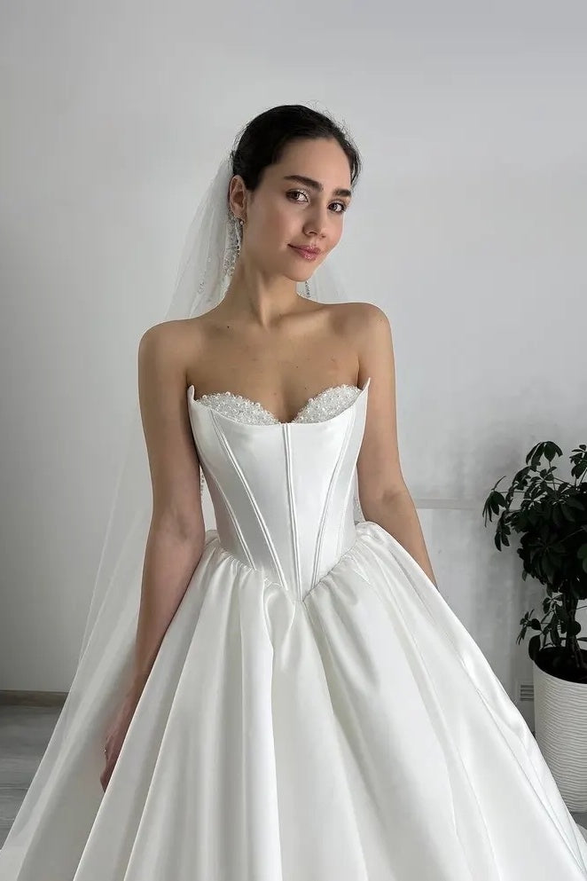 corset wedding dress satin Wedding Dress 2026 Sleeveless Straight Long Ivory Satin A-line