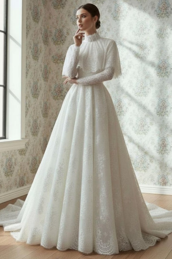 DZ9559 Islamic French Lace Bridal , Hijab Wedding Dress, Modest Brida –  TANYA BRIDAL