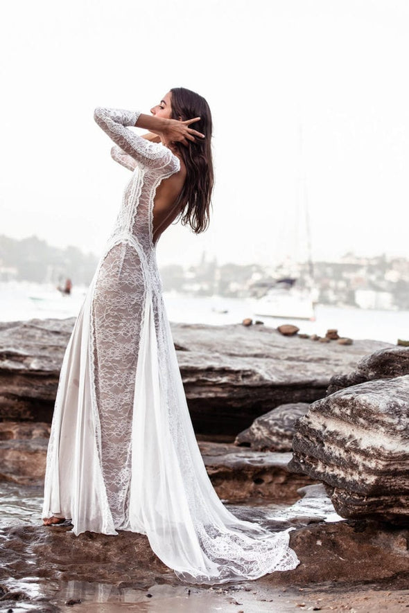 Lace Bohemian Wedding Dress Long Sleeves