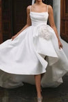 Satin High Low Wedding Dress Spaghetti Strap A Line
