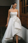 Satin High Low Wedding Dress Spaghetti Strap A Line