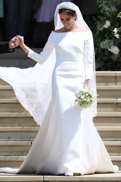 Meghan Markle Mermaid Wedding Dress With 3/4 Sleeves White Dresses