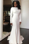 Spandex Mermaid Long Wedding Dress Full Sleeves Sheer Back With Crystal