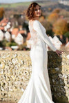Spandex Mermaid Long Wedding Dress Full Sleeves Sheer Back With Crystal