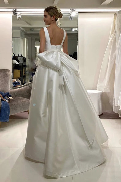 Long Satin Wedding Dress Backless 2024