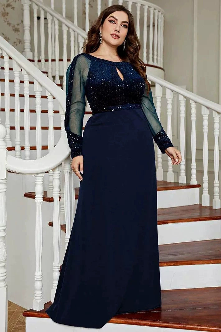 DZ9452 Long Sleeves Sequins Plus Size Evening Dress – TANYA BRIDAL