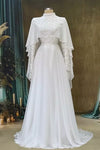 Romantic Lace Chiffon Long Muslim Wedding Dress Full Sleeves