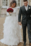 Full Sleeves Spandex Backless Bridal Dress With Tiered Skirt