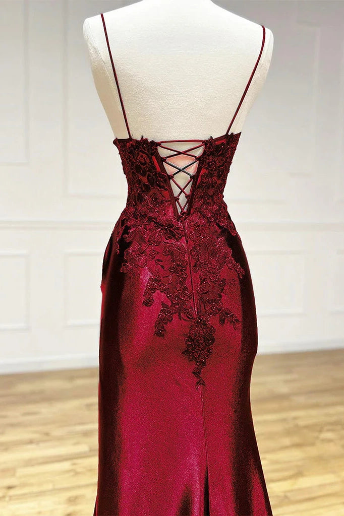 Burgundy Long Mermaid Evening Dress With Lace Appliques TANYA BRIDAL Burgundy Long Mermaid Evening Dress With Lace Appliques TANYA BRIDAL
