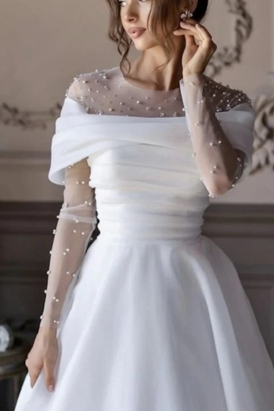 Wedding Dresses A-Line Illusion Neck Long Sleeve – TANYA BRIDAL