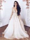 Long Sleeves V Neck A Line Lace Tulle Wedding Dresses 03101543