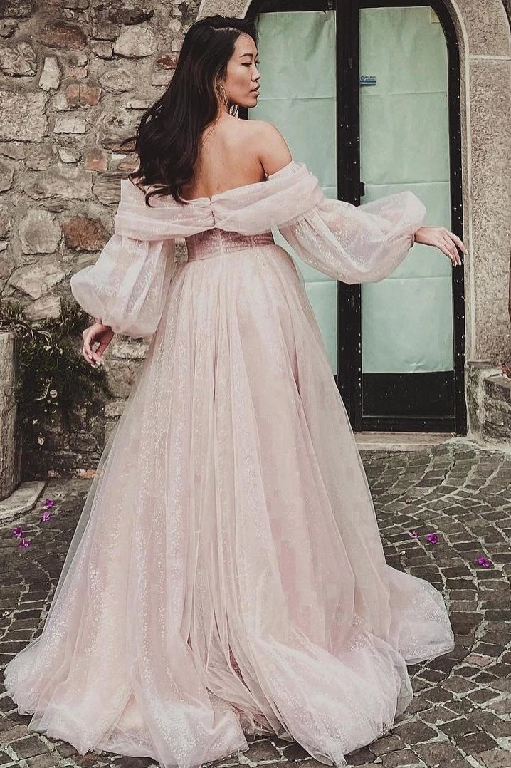 Pearl Pink Bling Bling Off The Shoulder A Line Prom Dress – TANYA BRIDAL Pearl Pink Bling Bling Off The Shoulder A Line Prom Dress – TANYA BRIDAL