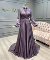 Dreamy Purple Arabic Long Sleeves Evening Dresses