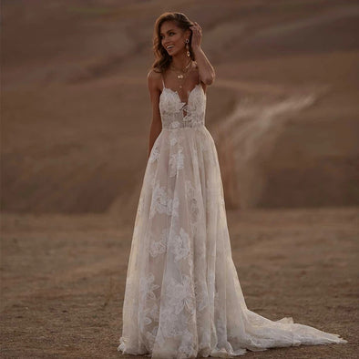Deep V-Neck Boho Wedding Dresses Romantic Fashion Vestide Do Noivas Chic ZW563