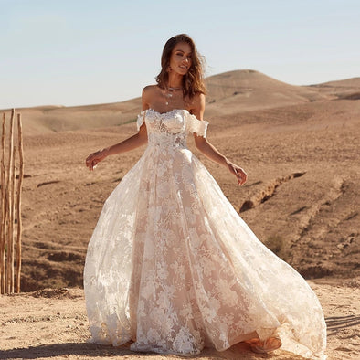 Lace A Line Boho Wedding Dresses  Champagne Lining  ZW562