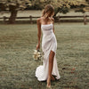 Simple Draped Wedding Dresses Crepe Silk Satin Boho Bridal Gown Split ZW559