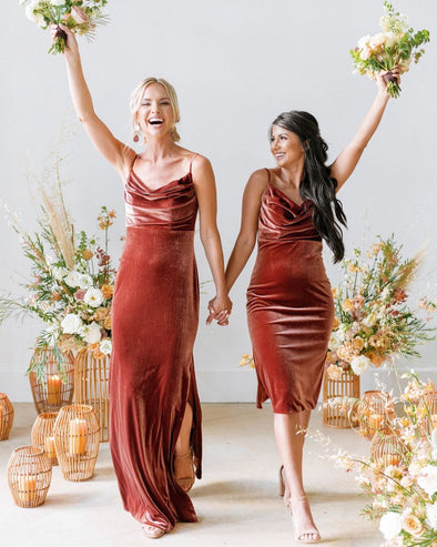 Sheath Velvet Bridesmaid Dresses Hot Split Wedding Guest Party Dress MBP39