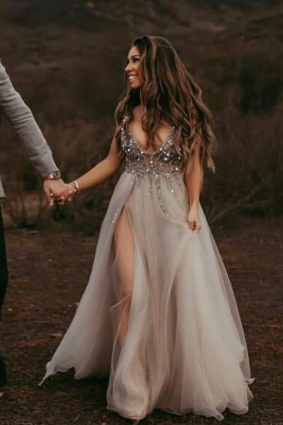 Deep V Sexy Long Prom Dresses With Crystal Bling Bling Split Formal Dr TANYA BRIDAL Deep V Sexy Long Prom Dresses With Crystal Bling Bling Split Formal Dr TANYA BRIDAL