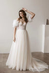 Detachable Sleeves Romantic Bridal Gown Sweep Train Chic DQG1418