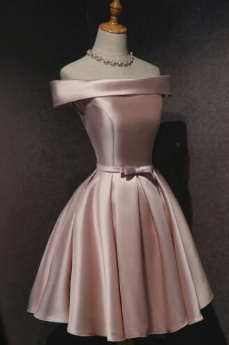 Off The Shoulder Dusty Pink Satin Homecoming Party Dress