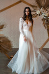 Long Sleeves V Neck Backless Lace A Line Wedding Bridal Dress