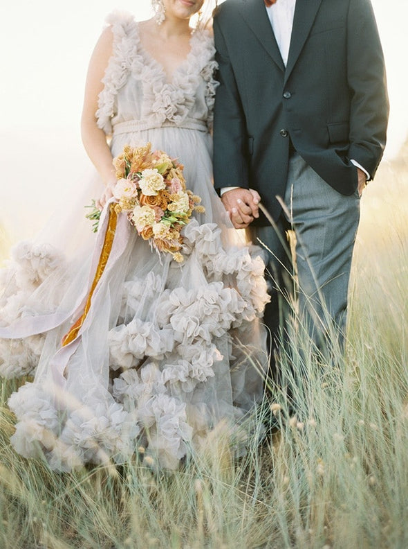Light Gray Tulle Bohemian Wedding Dresses