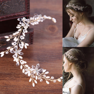 Bride Handmade Gold/Sliver Crystal Headband SPF016