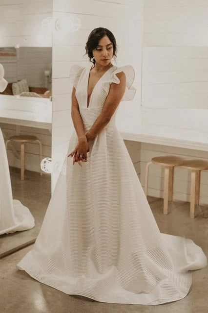 Dreamy Whimsical Wedding Dresses A Line Ruffles Trim Backless Noivas D – TANYA BRIDAL