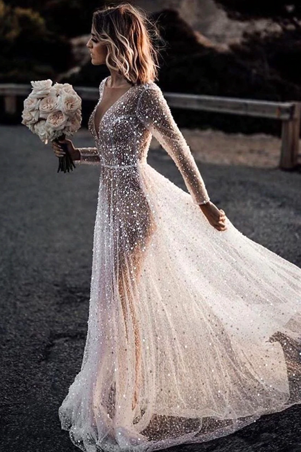 Bohemian Sparkly Sequined Luxury Wedding Dresses ZW209