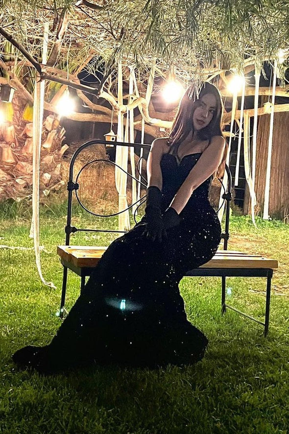 Black Sequins Long Mermaid FashionWomen Evening Dress Prom Gown