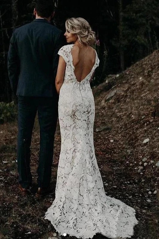 ivory lace mermaid wedding dress Ivory Lace Mermaid Wedding Dress with Open Back Sleeveless Wedding Dress with Deep Neckline Plus Size KIMBERLY Size 24W