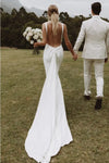 Simple Crepe Mermaid Wedding Dress Sexy Open Backless