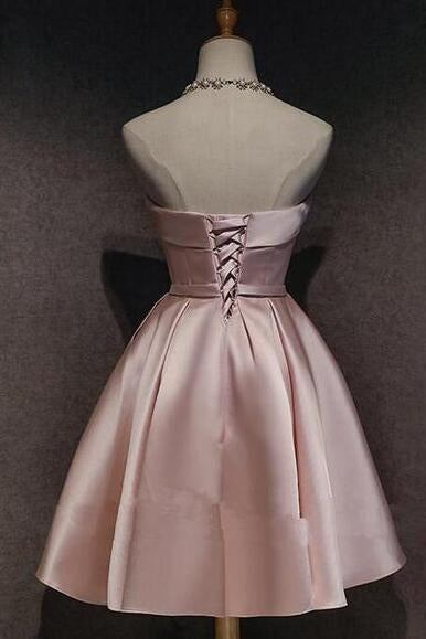 Strapless Dusty Pink Satin Homecoming Party Dress