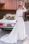 Two Pieces Lace High Collar Cross Back A Line Wedding Dress