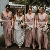 V Neck Pink Stretch Spandex Long Bridesmaid Dresses