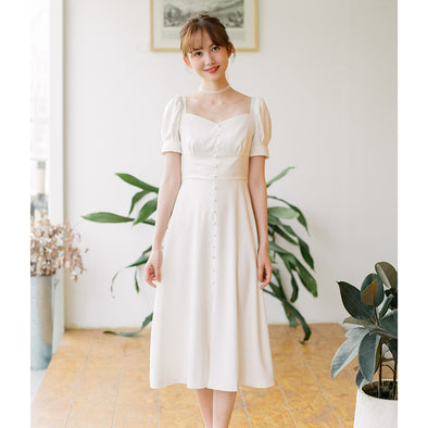 Simple Wedding Dress With Short Sleeves Tea Length A Line Bride Dress