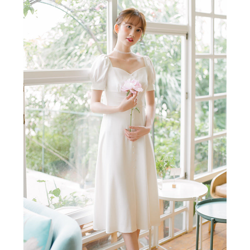 Simple Wedding Dress With Short Sleeves Tea Length A Line Bride Dress TANYA BRIDAL Simple Wedding Dress With Short Sleeves Tea Length A Line Bride Dress TANYA BRIDAL