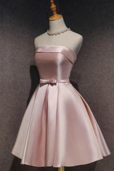Strapless Dusty Pink Satin Homecoming Party Dress