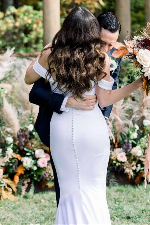 Off The Shoulder Satin Mermaid Long Wedding Dress MBP37