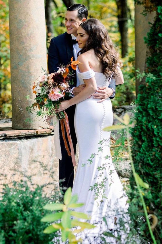 Off The Shoulder Satin Mermaid Long Wedding Dress MBP37 TANYA BRIDAL Off The Shoulder Satin Mermaid Long Wedding Dress MBP37 TANYA BRIDAL