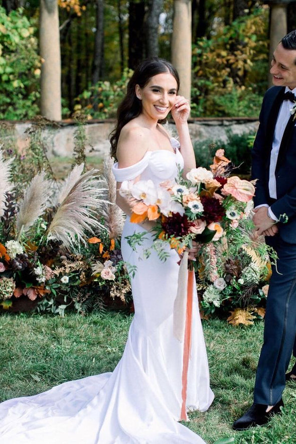 Off The Shoulder Satin Mermaid Long Wedding Dress MBP37