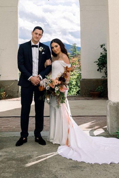 Off The Shoulder Satin Mermaid Long Wedding Dress MBP37