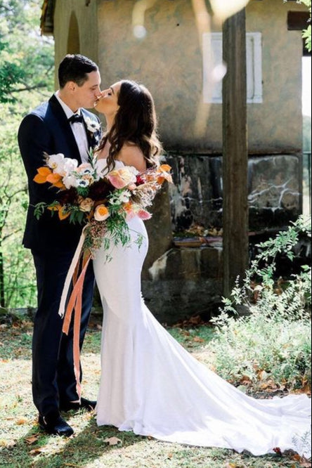 Off The Shoulder Satin Mermaid Long Wedding Dress MBP37