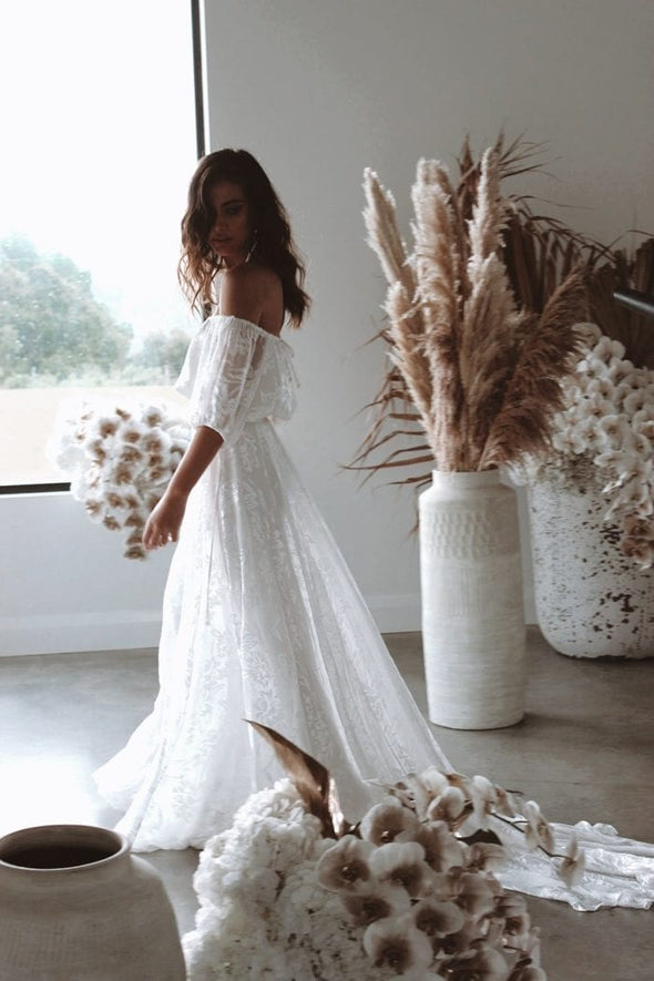 Lace Wedding Dress Boho Dreamy Two Pieces A Line Bridal Dress LTDZ290