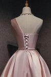 One Shoulder Dusty Pink Satin Homecoming Party Dress