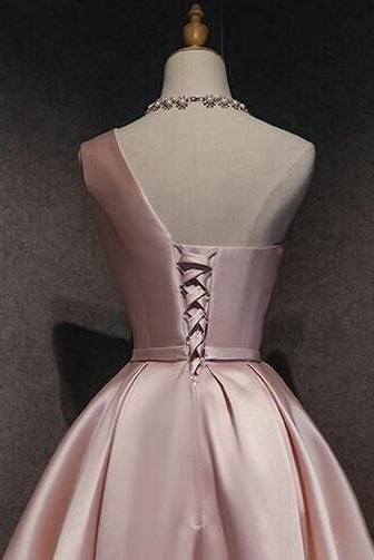 One Shoulder Dusty Pink Satin Homecoming Party Dress