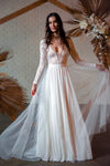 Long Sleeves V Neck Backless Lace A Line Wedding Bridal Dress