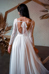 Long Sleeves V Neck Backless Lace A Line Wedding Bridal Dress